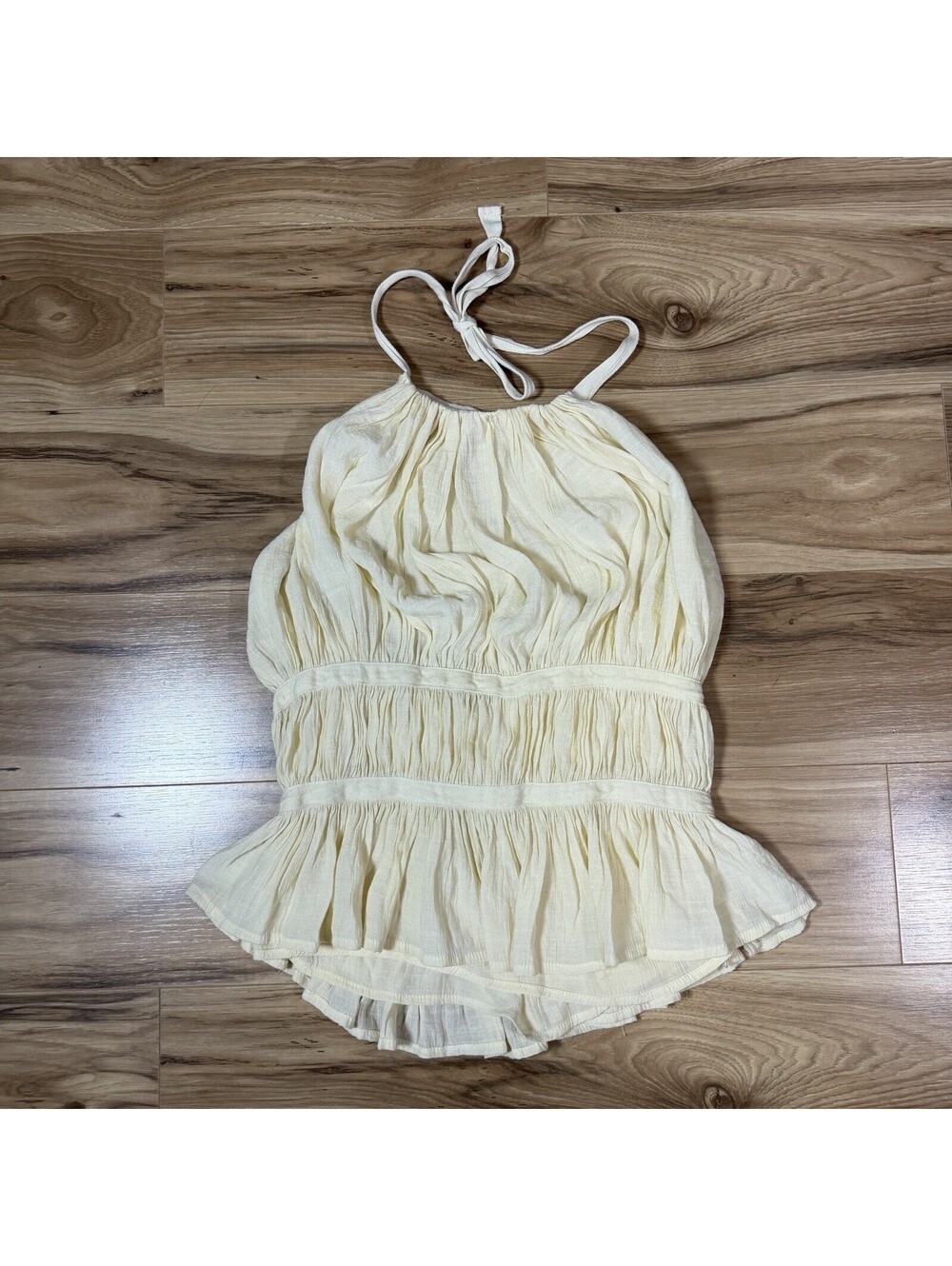 Cloud Ten Cream Tiered Halter Top Ruffle Gauze Boho Cottagecore Size L